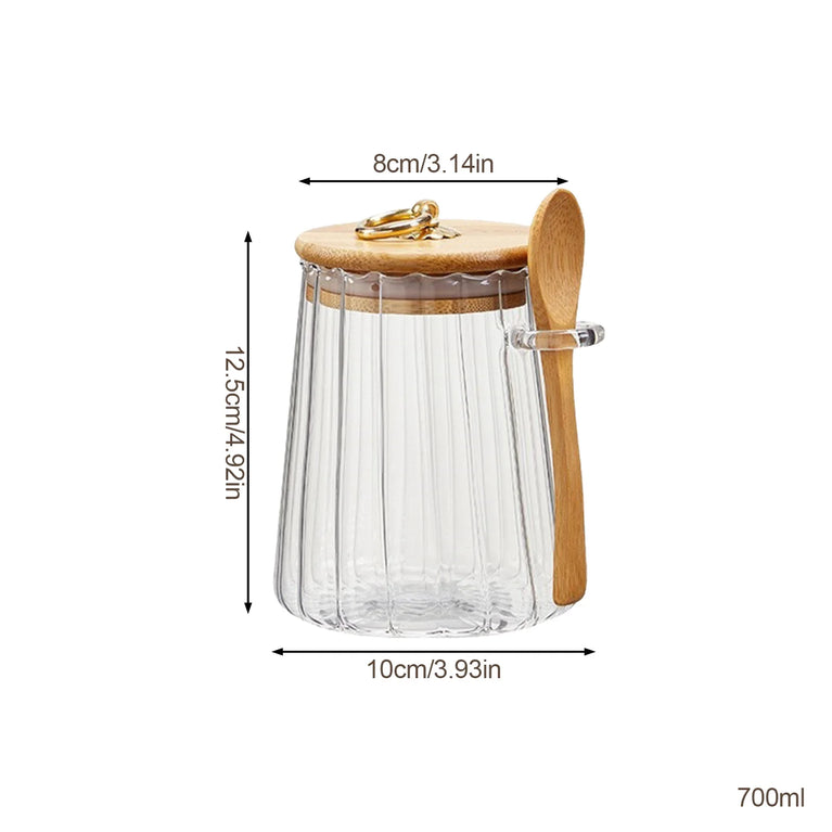 Airtight Glass Storage Container Jar with Lid Spoon Kitchen Pantry Canister