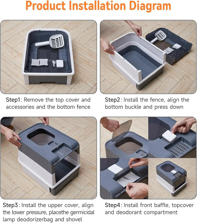 UV Sterilization Cat Litter Box Enclosed Odor Control Easy Clean