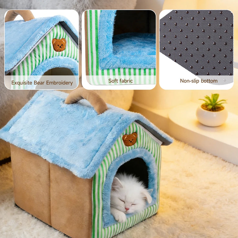 Foldable Removable Washable Pet House Cave Sofa Cat Bed for Small Pets