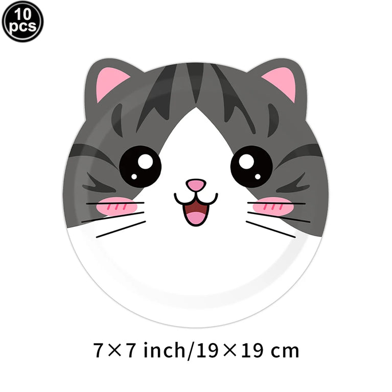 Cute Animals Tableware Cat Shaped Dinner Plates Disposable Party Set