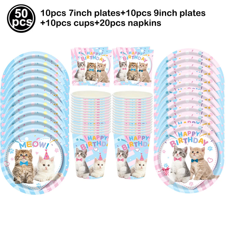 Cute Animals Tableware Cat Shaped Dinner Plates Disposable Party Set
