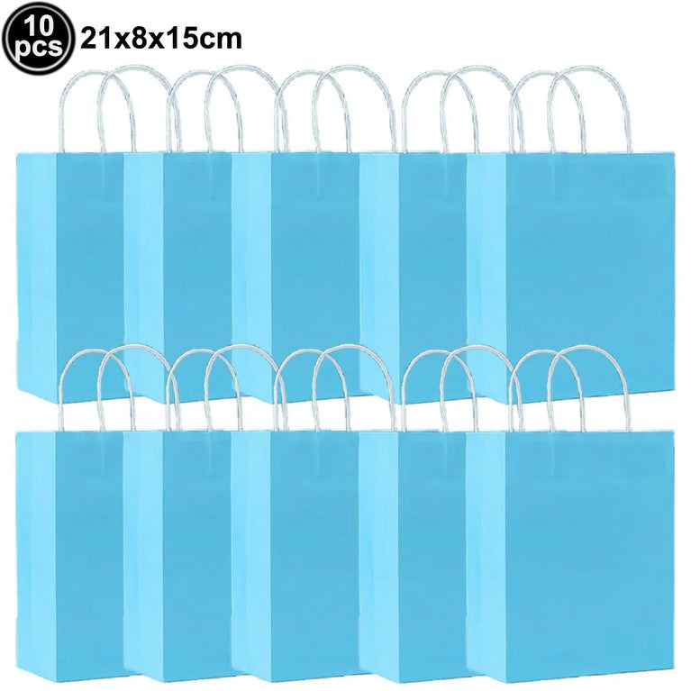10Pcs Solid Color Popcorn Boxes Paper Food Trays Gift Bags With Handles Party Supplies Set