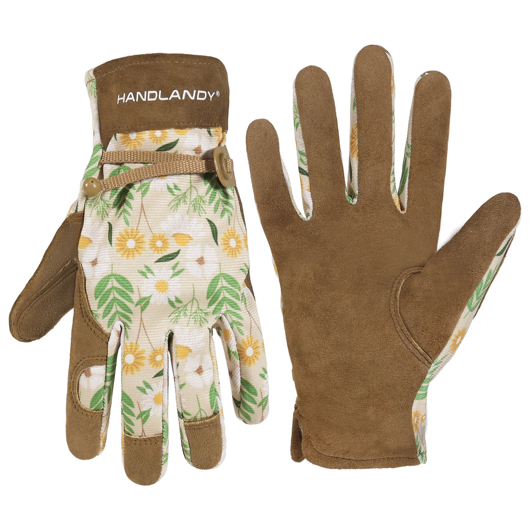 Cowhide Leather Gardening Gloves for Women Breathable Yard Work