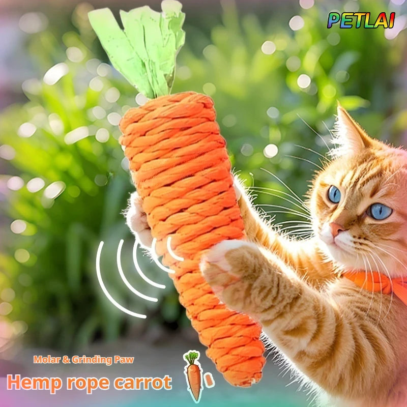 Cat Carrot Hemp Rope Chew Toy Teeth Grinding Interactive Kitten Scratching Fun Toy