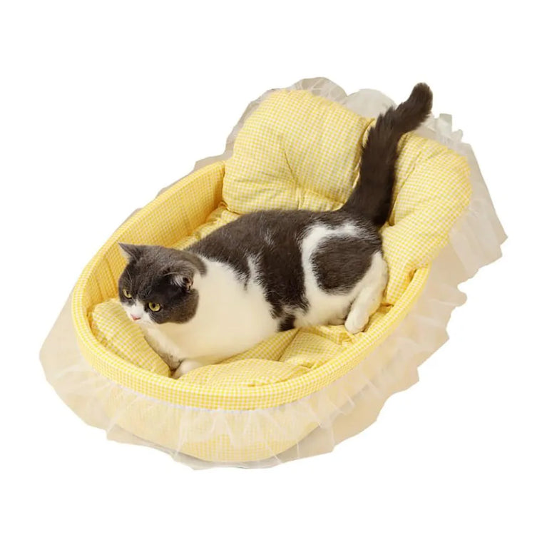 Lace-Trimmed Pet Princess Sofa | Four-Season Washable Plush Bed