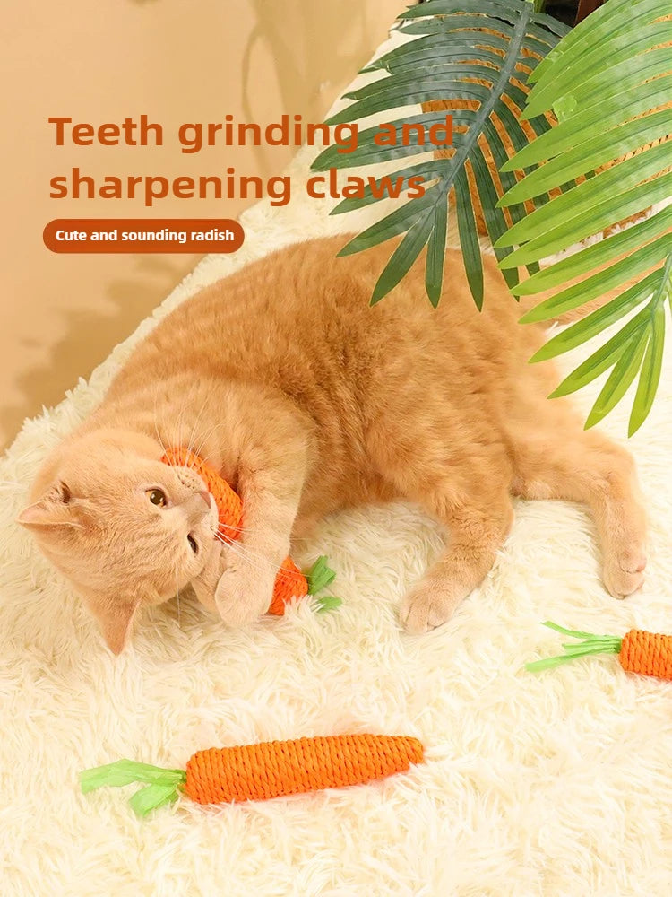 Cat Carrot Hemp Rope Chew Toy Teeth Grinding Interactive Kitten Scratching Fun Toy