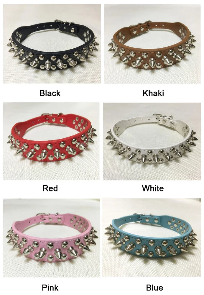 Adjustable Leather Dog Collar Punk Rivet Spiked Neck Strap