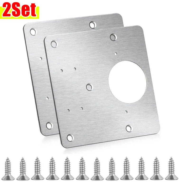Stainless Steel Hinge Repair Plate Set | Cabinet Door Mounting & Flat Fixing Brackets