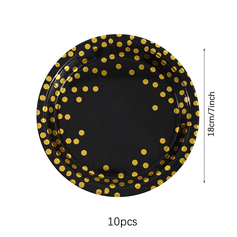Black Gold Birthday Disposable Tableware Set Party Wedding Decoration Kit