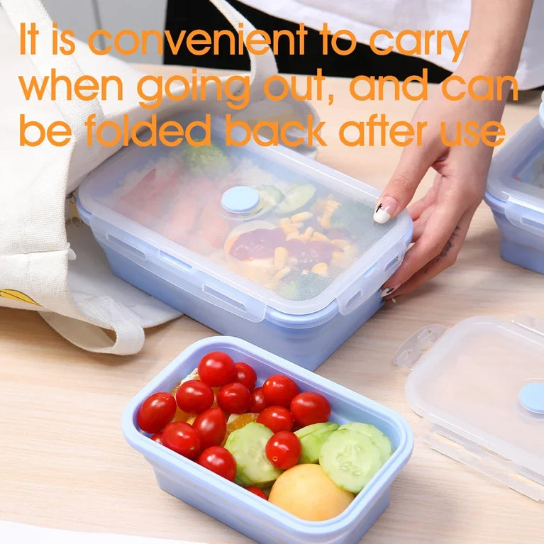 4PS Collapsible Silicone Food Storage Containers with Lids Vent Kitchen Meal Prep Set