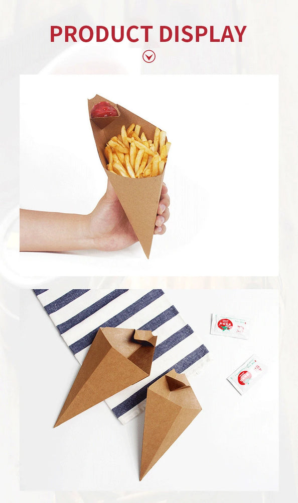 Disposable Paper French Fries Holder Cone Cups With Dip Pocket For Snacks Popcorn Onion Rings Party Serving Set