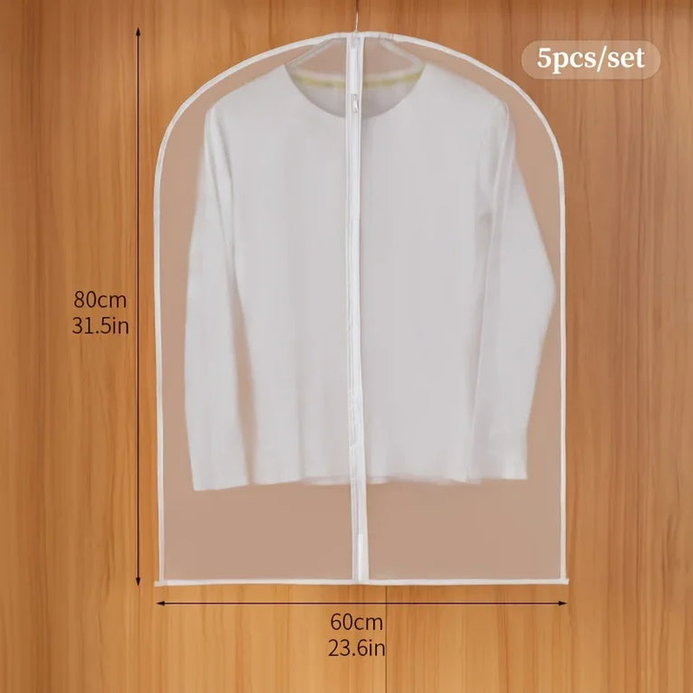 5-Piece Dust-Proof Garment Protector Set | Full-Enclosure Zippered Clothes Bags