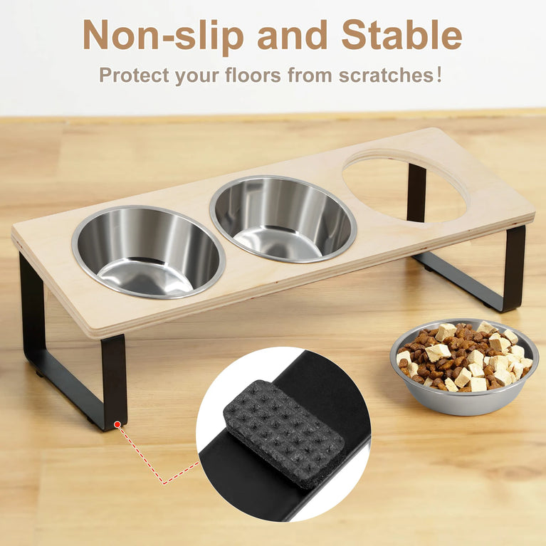 15° Tilted Raised Cat Bowls with 3 Steel Anti Vomiting Feeder