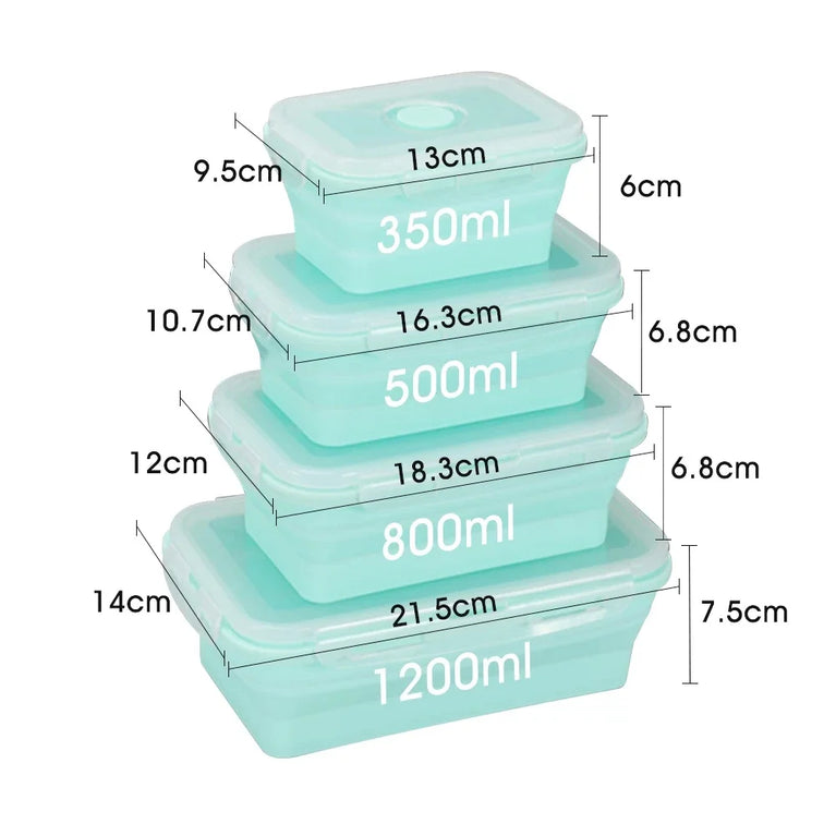 4PS Collapsible Silicone Food Storage Containers with Lids Vent Kitchen Meal Prep Set