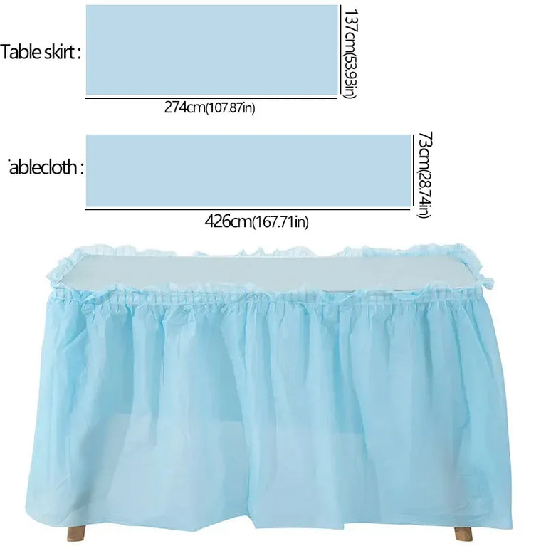 Disposable Waterproof Table Skirt Plastic Tablecloth Set Wedding Party Festival Decor