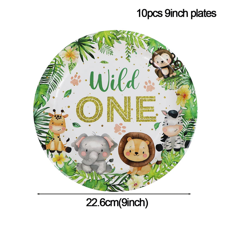 Wild One Animals Jungle Safari Birthday Disposable Tableware Set